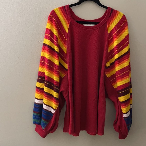 Free people knit pullover with striped sleeves, NWT - Picture 2 of 5